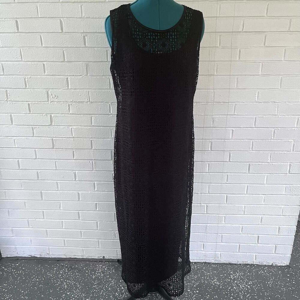 Vintage 90s Miz California black crocheted maxi dress